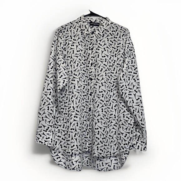 Tops - Karl Lagerfeld Womens XL Blouse White Black Logo Paris Design Long Sleeve